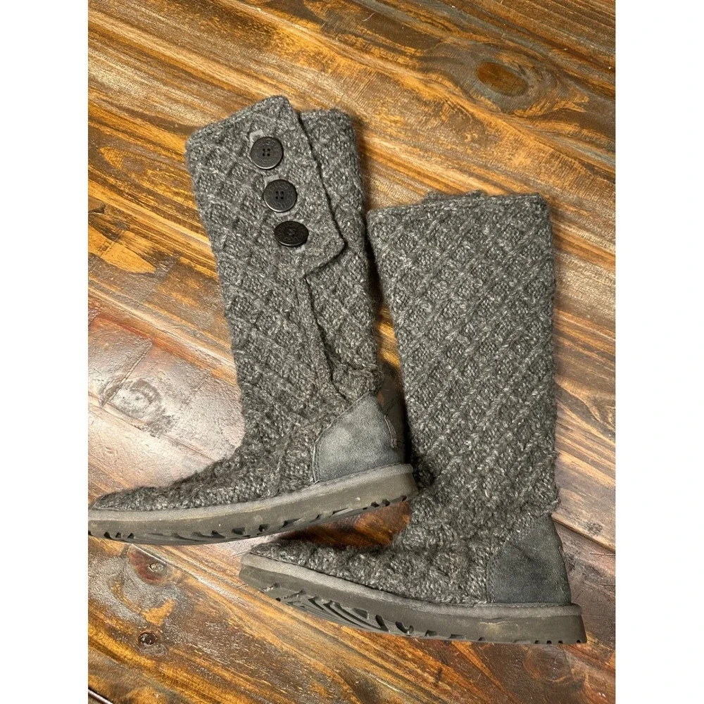 UGG Australia Tall Knit‎ Button Boots Gray Women's Size 6